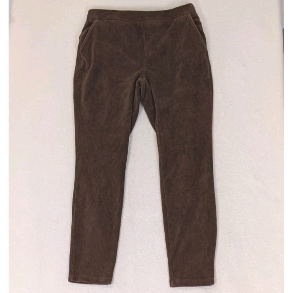 Lands End Corduroy Leggings Brown Medium Elastic Waist High Rise Pockets 10 / 12